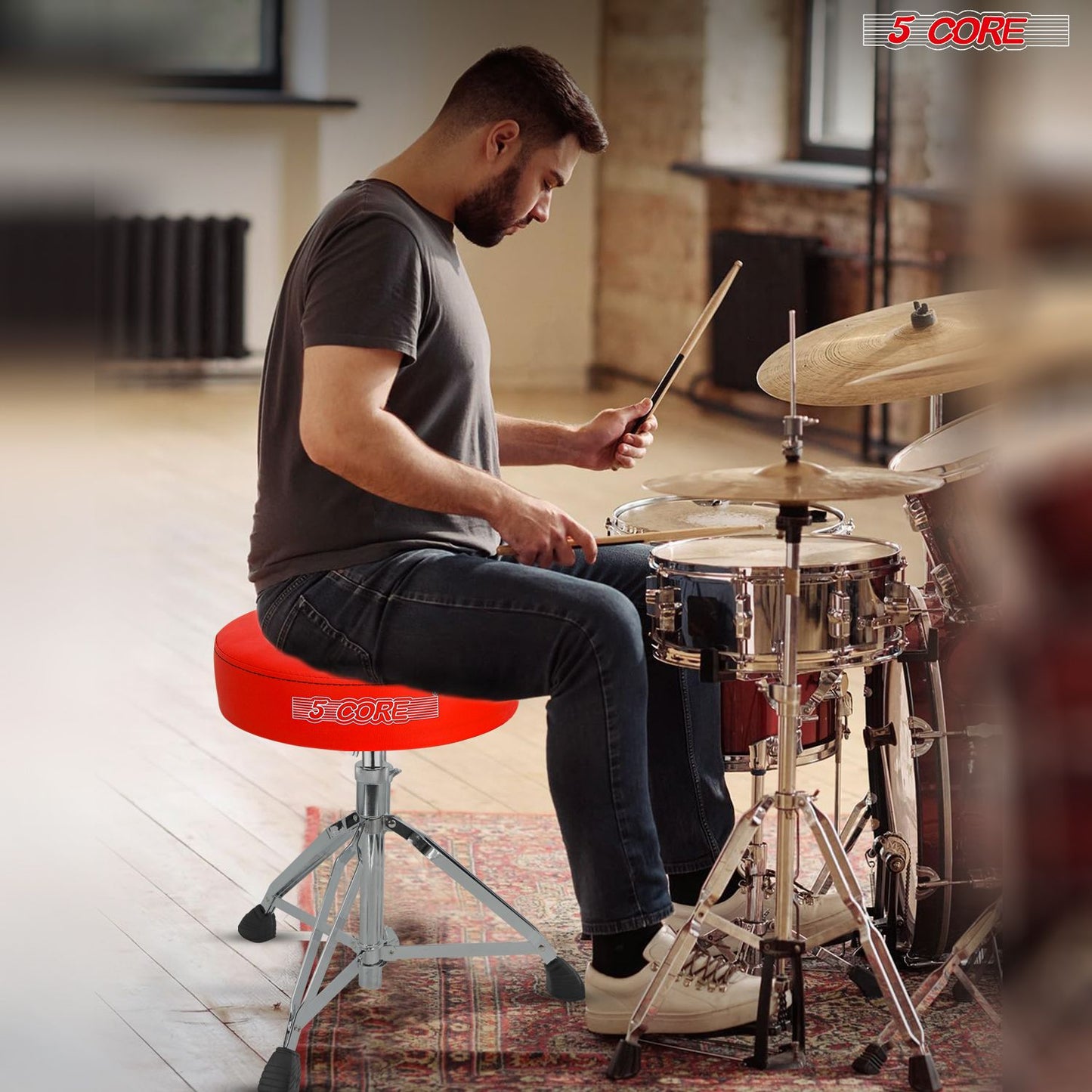 5 CORE Drum Throne Padded Guitar Stool Height Adjustable Music Chair Seat Universal for Adults & Kids with Anti Slip Rub image 10