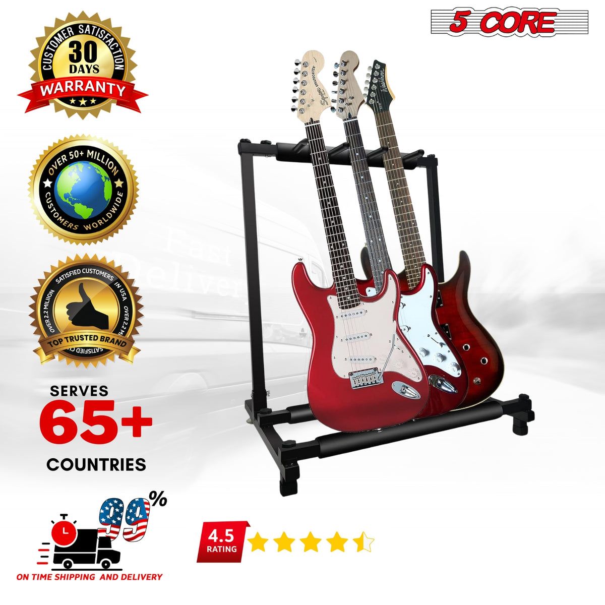 5 Core Guitar Rack 3 Slot Multi Guitar Stand Triple Display Floor Stand - Usage