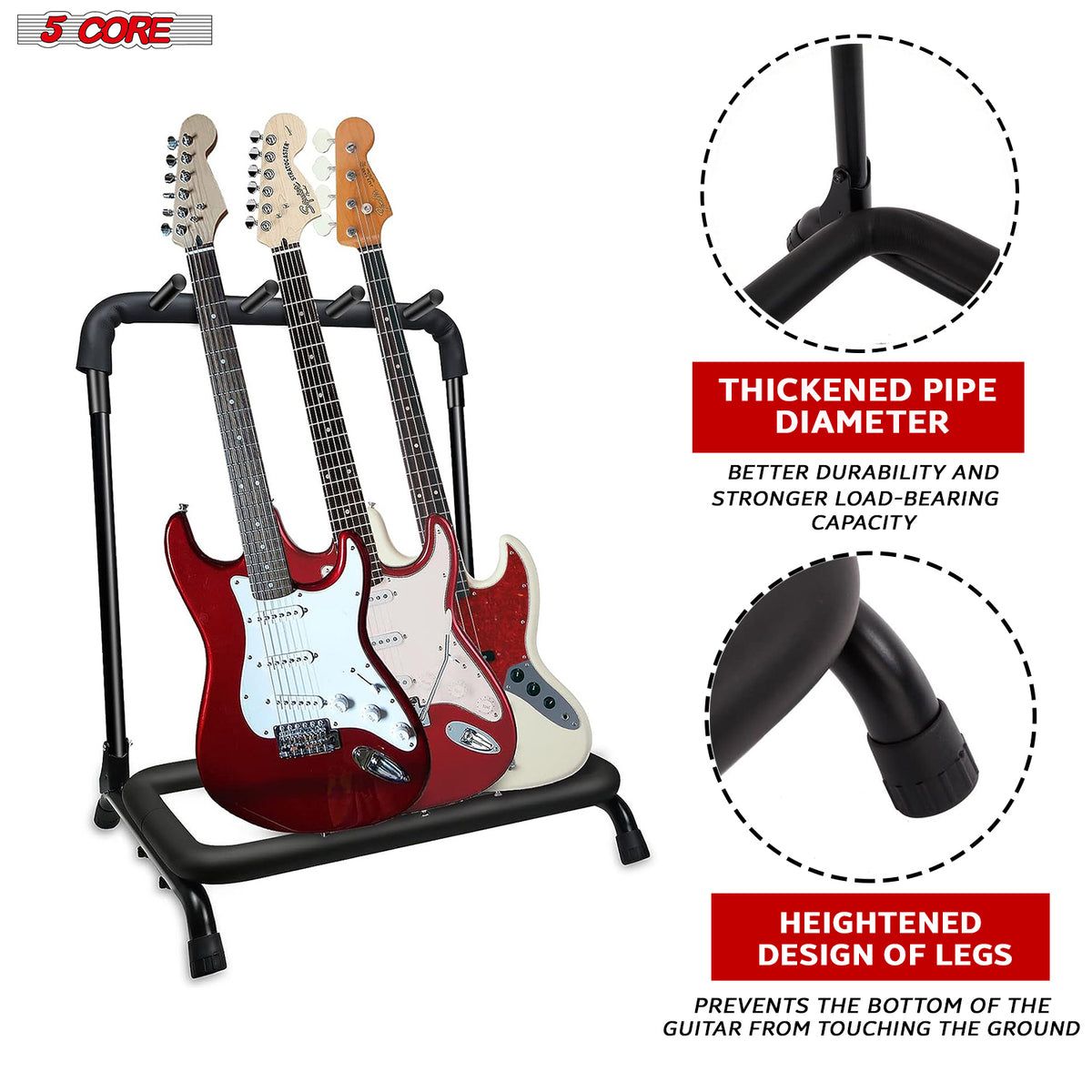 5 Core Guitar Rack 3 Slot Multi Guitar Stand Triple Display Floor Stand - Comparison