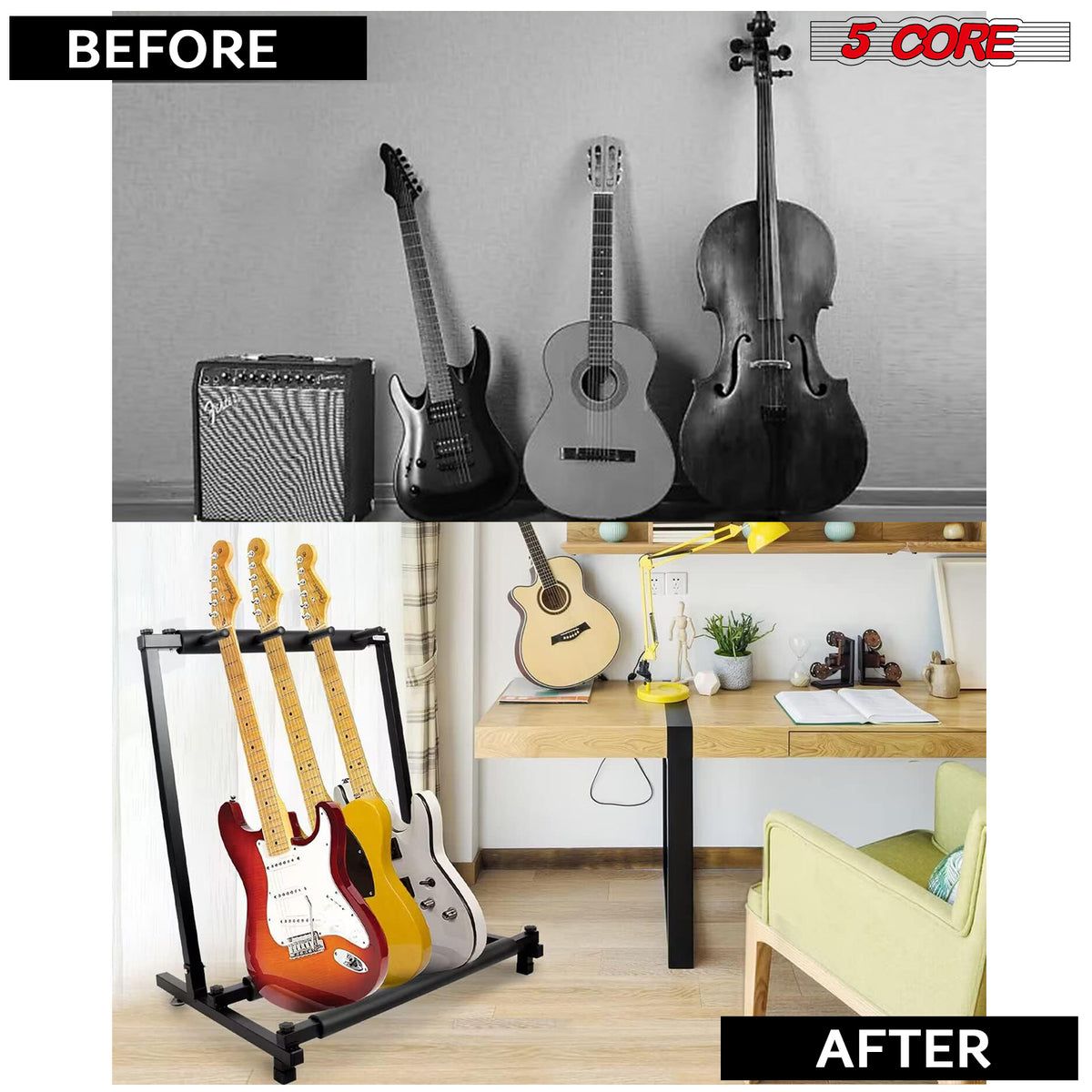 5 Core Guitar Rack 3 Slot Multi Guitar Stand Triple Display Floor Stand - Assembly
