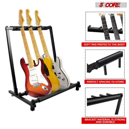 5 Core Guitar Rack 3 Slot Multi Guitar Stand Triple Display Floor Stand - Folded