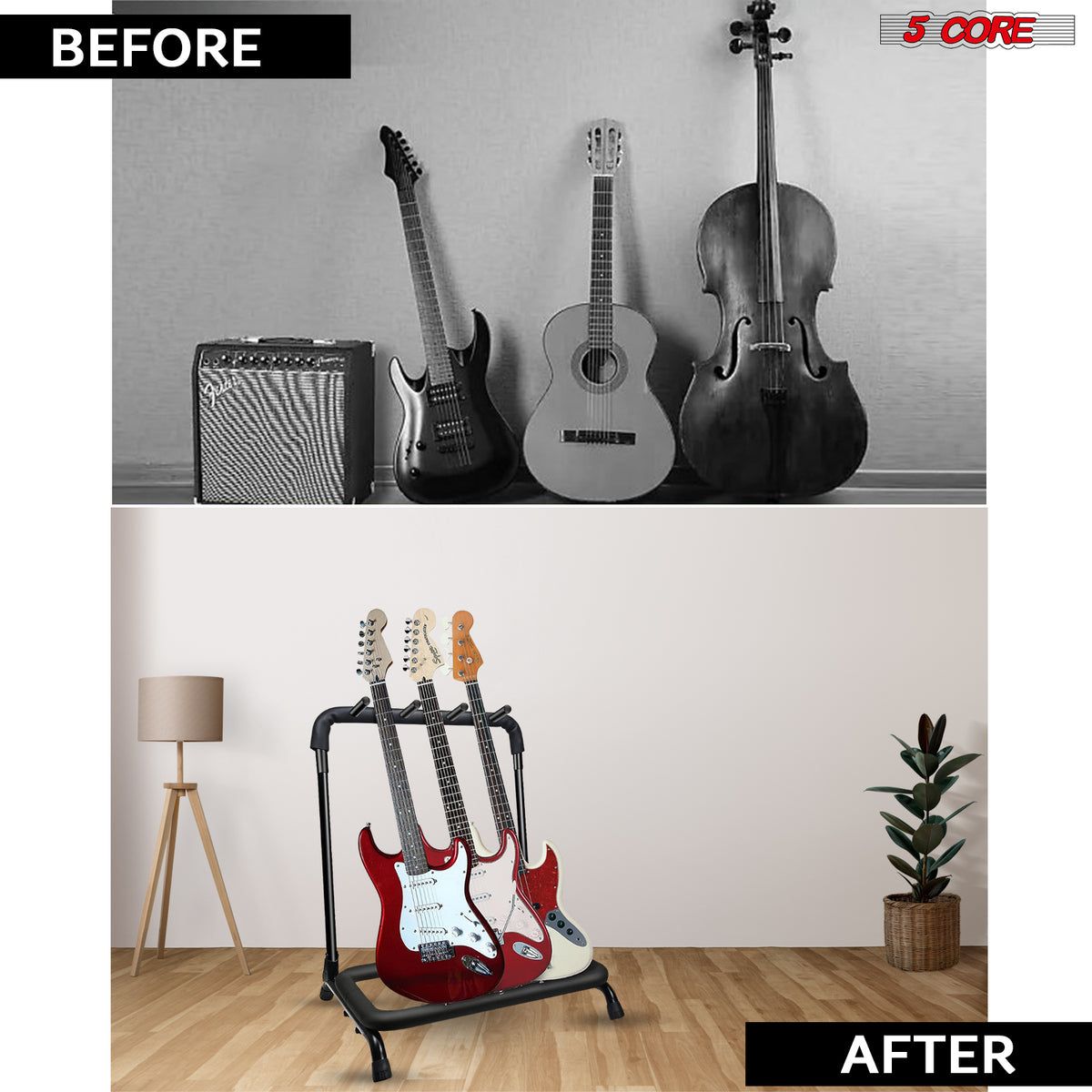 5 Core Guitar Rack 3 Slot Multi Guitar Stand Triple Display Floor Stand Safe Storage Foldable Portable for Electric Acou image 16