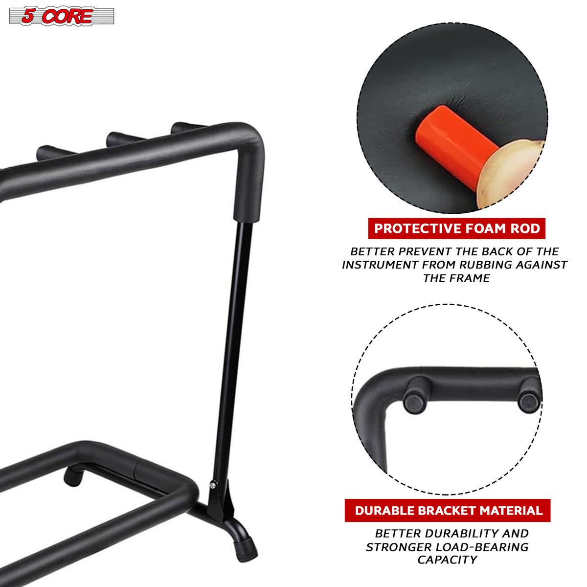 5 Core Guitar Rack 5 Slot Multi Guitar Stand Five Display Floor Stand Safe Storage Foldable Portable for Electric Acoust image 14