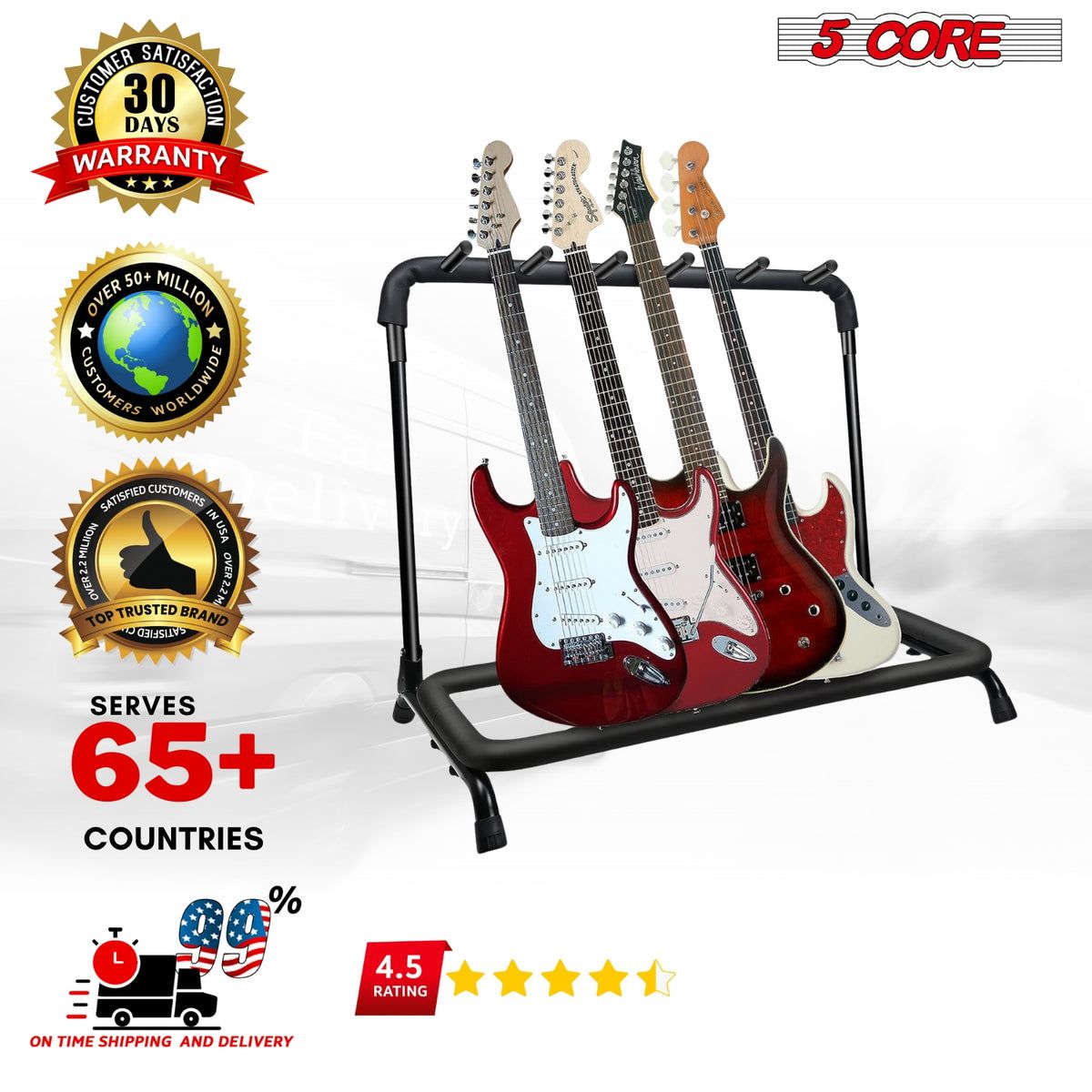 5 Core Guitar Rack 5 Slot Multi Guitar Stand Five Display Floor Stand Safe Storage Foldable Portable for Electric Acoust image 17
