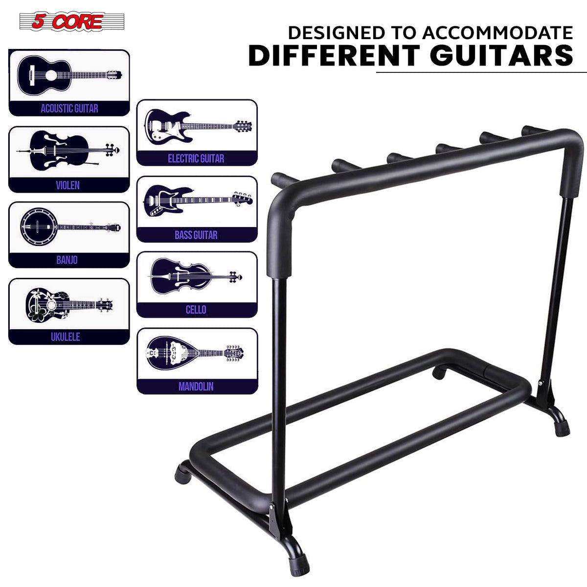 5 Core Guitar Rack 5 Slot Multi Guitar Stand Five Display Floor Stand Safe Storage Foldable Portable for Electric Acoust image 16