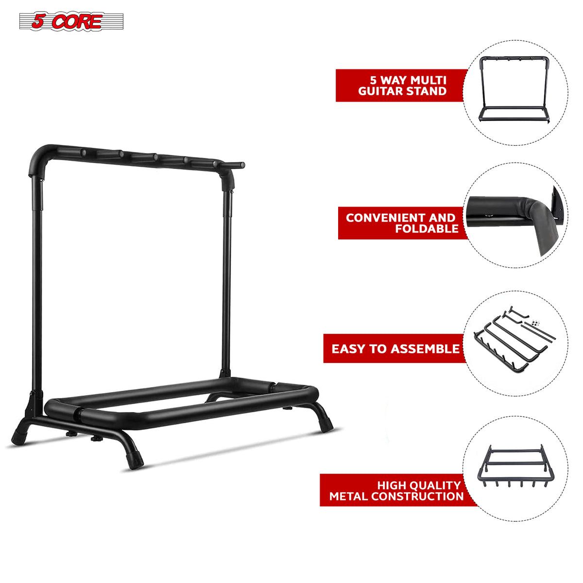 5 Core Guitar Rack 5 Slot Multi Guitar Stand Five Display Floor Stand Safe Storage Foldable Portable for Electric Acoust image 13