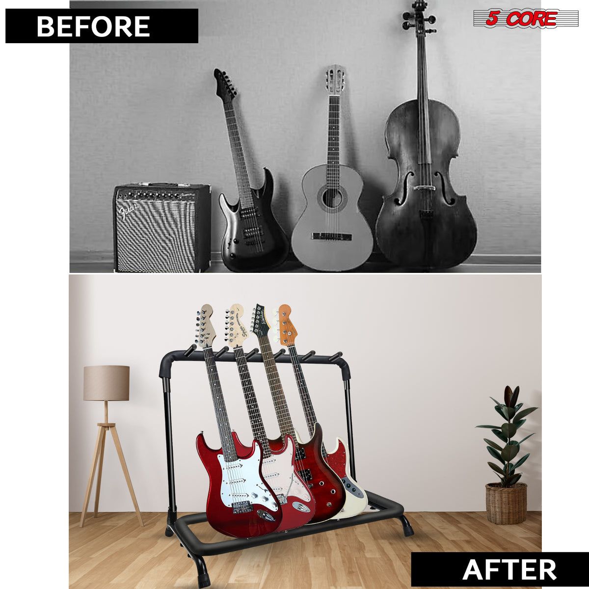 5 Core Guitar Rack 5 Slot Multi Guitar Stand Five Display Floor Stand Safe Storage Foldable Portable for Electric Acoust image 15