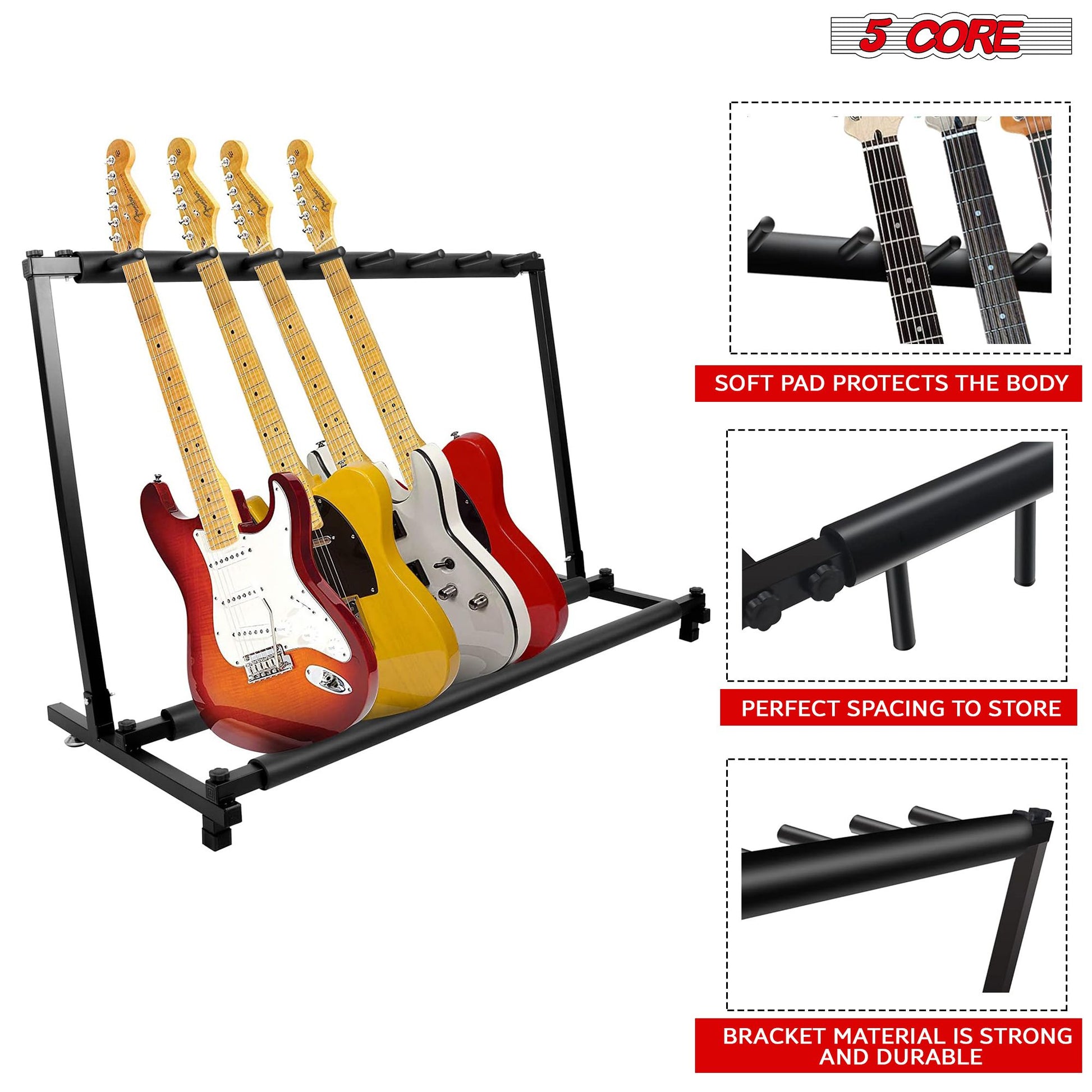 5 Core Guitar Rack 7 Slot Multi Guitar Stand - Side View