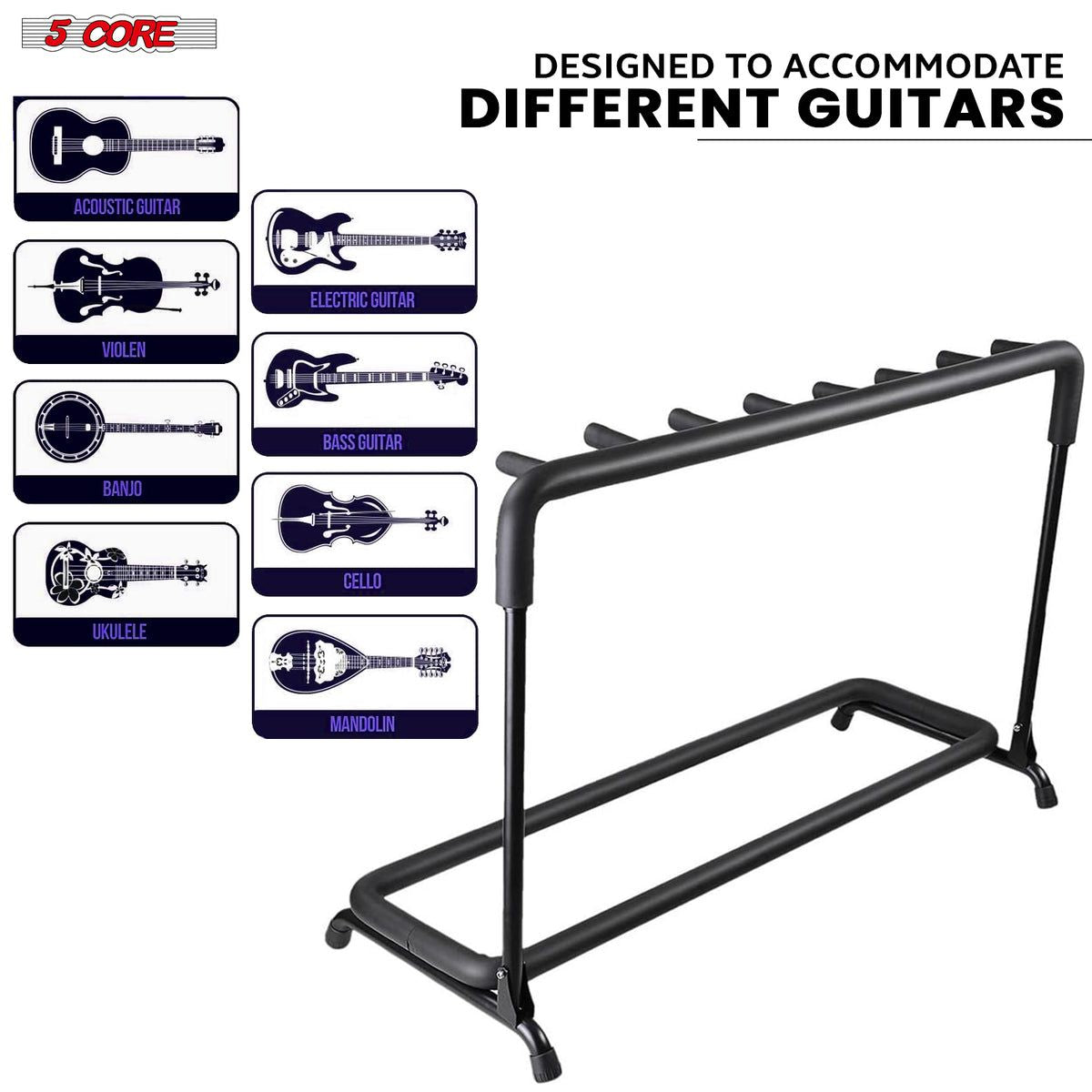 5 Core Guitar Rack 7 Slot Multi Guitar Stand Seven Display Floor Stand Safe Storage Foldable Portable for Electric Acous image 15