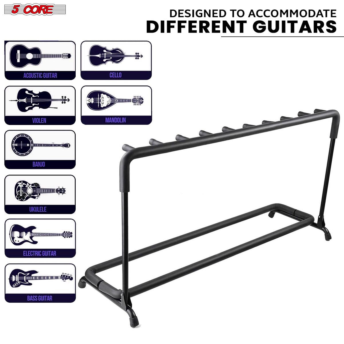 5 Core Guitar Rack 9 Slot Multi Guitar Stand Nine Display Floor Stand Safe Storage Foldable Portable for Electric Acoust image 15