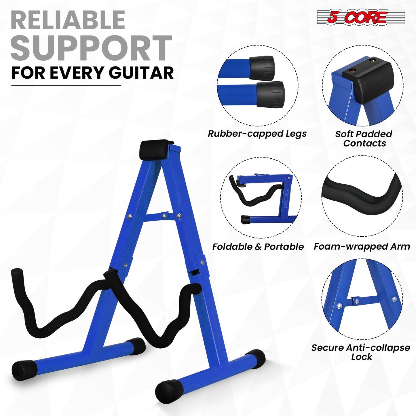5 Core Guitar Stand 2 Pack A Frame w Soft Foam Arm Non Slip Rubber for Acoustic Electric Bass image 11