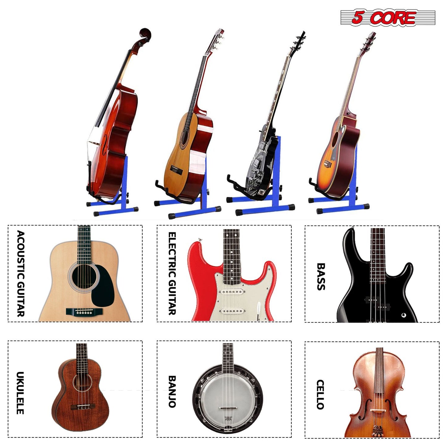 5 Core Guitar Stand 2 Pack A Frame w Soft Foam Arm Non Slip Rubber for Acoustic Electric Bass image 5
