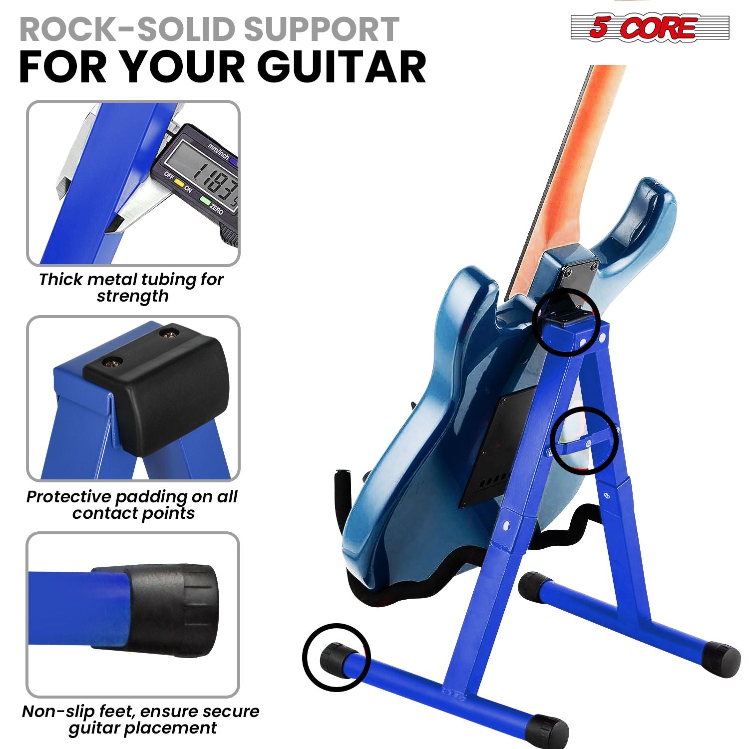 5 Core Guitar Stand 2 Pack A Frame w Soft Foam Arm Non Slip Rubber for Acoustic Electric Bass image 2
