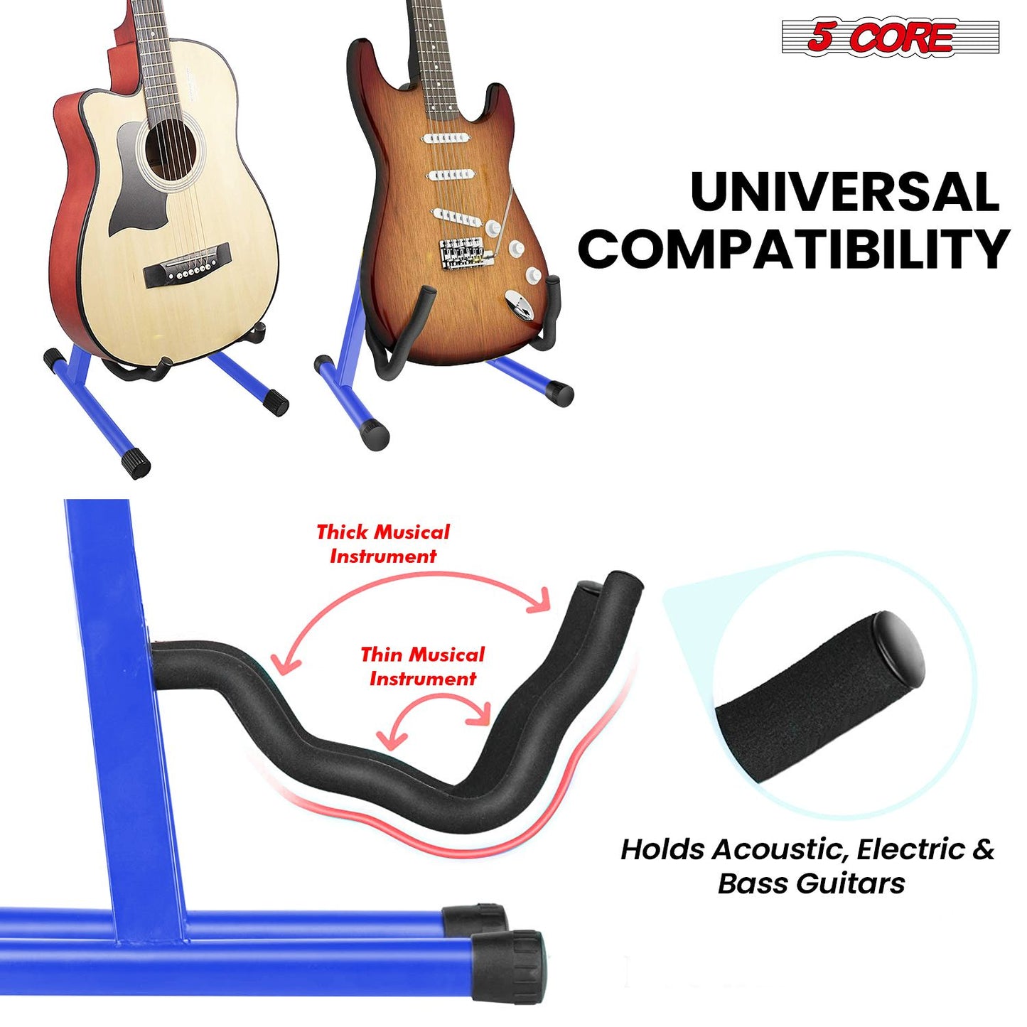 5 Core Guitar Stand 2 Pack A Frame w Soft Foam Arm Non Slip Rubber for Acoustic Electric Bass image 14