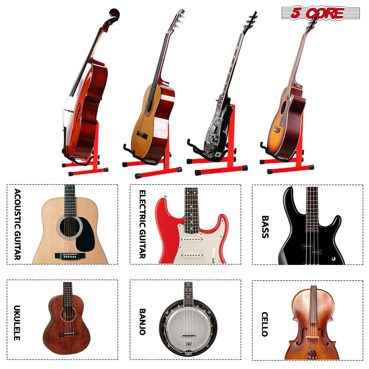 5 Core Guitar Stand A Frame w Soft Foam Arm Non Slip Rubber for Acoustic Electric Bass Ukulele image 17