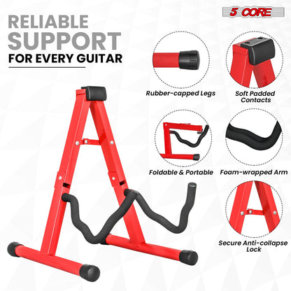 5 Core Guitar Stand A Frame w Soft Foam Arm Non Slip Rubber for Acoustic Electric Bass Ukulele image 2