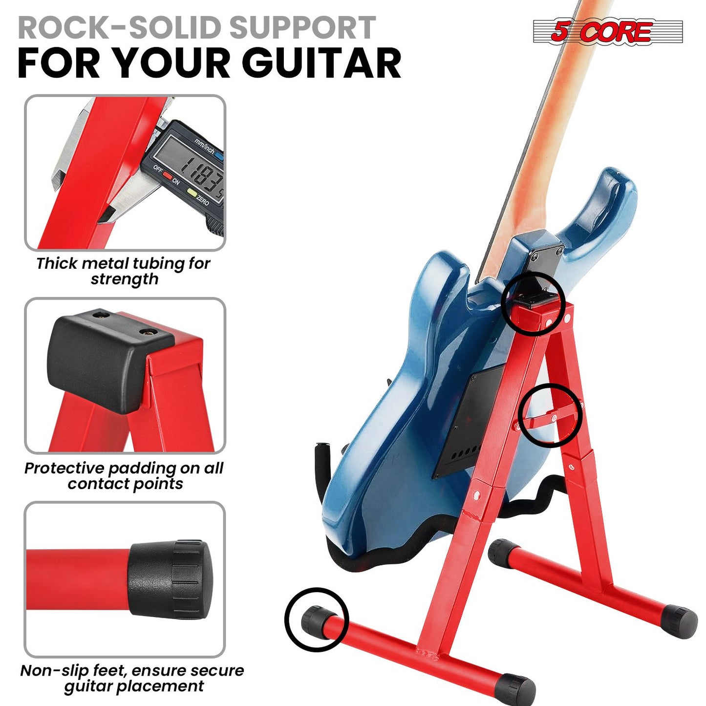 5 Core Guitar Stand A Frame w Soft Foam Arm Non Slip Rubber for Acoustic Electric Bass Ukulele image 5