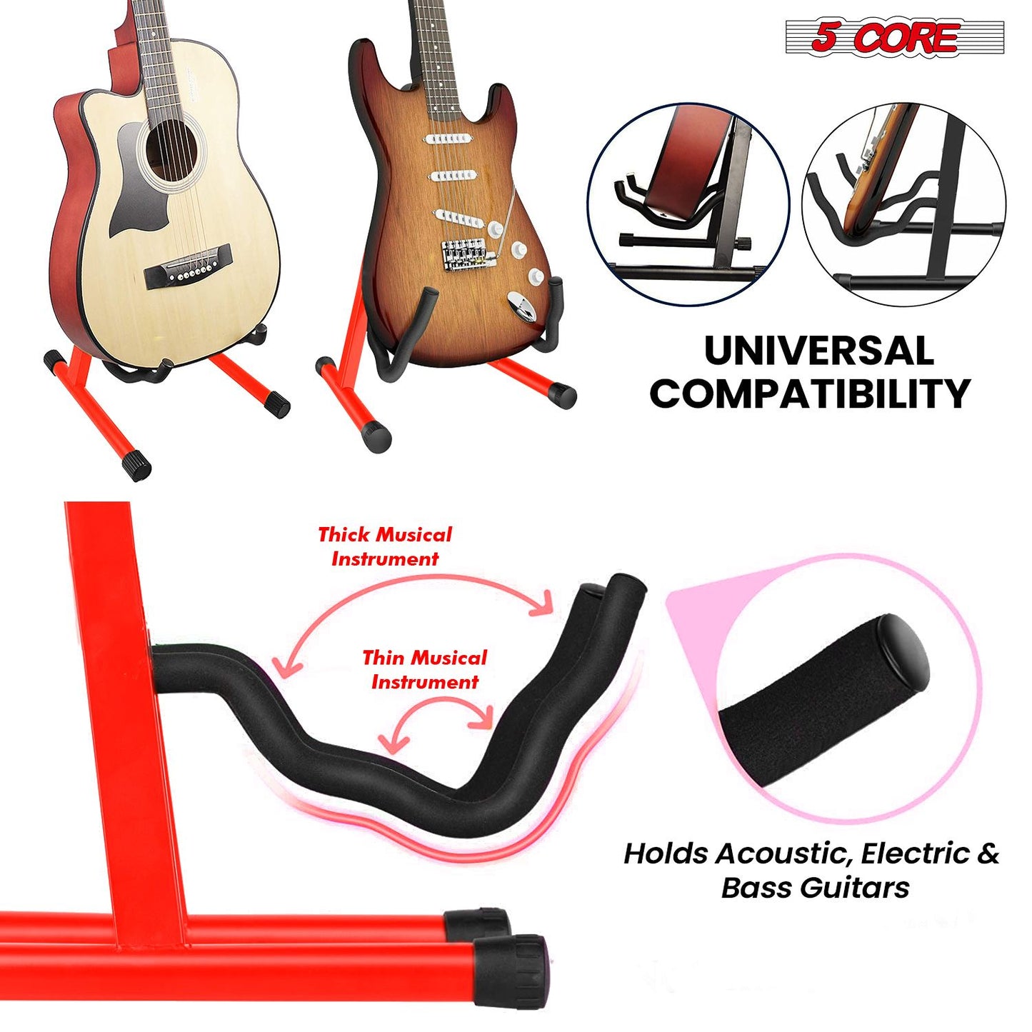 5 Core Guitar Stand A Frame w Soft Foam Arm Non Slip Rubber for Acoustic Electric Bass Ukulele image 7