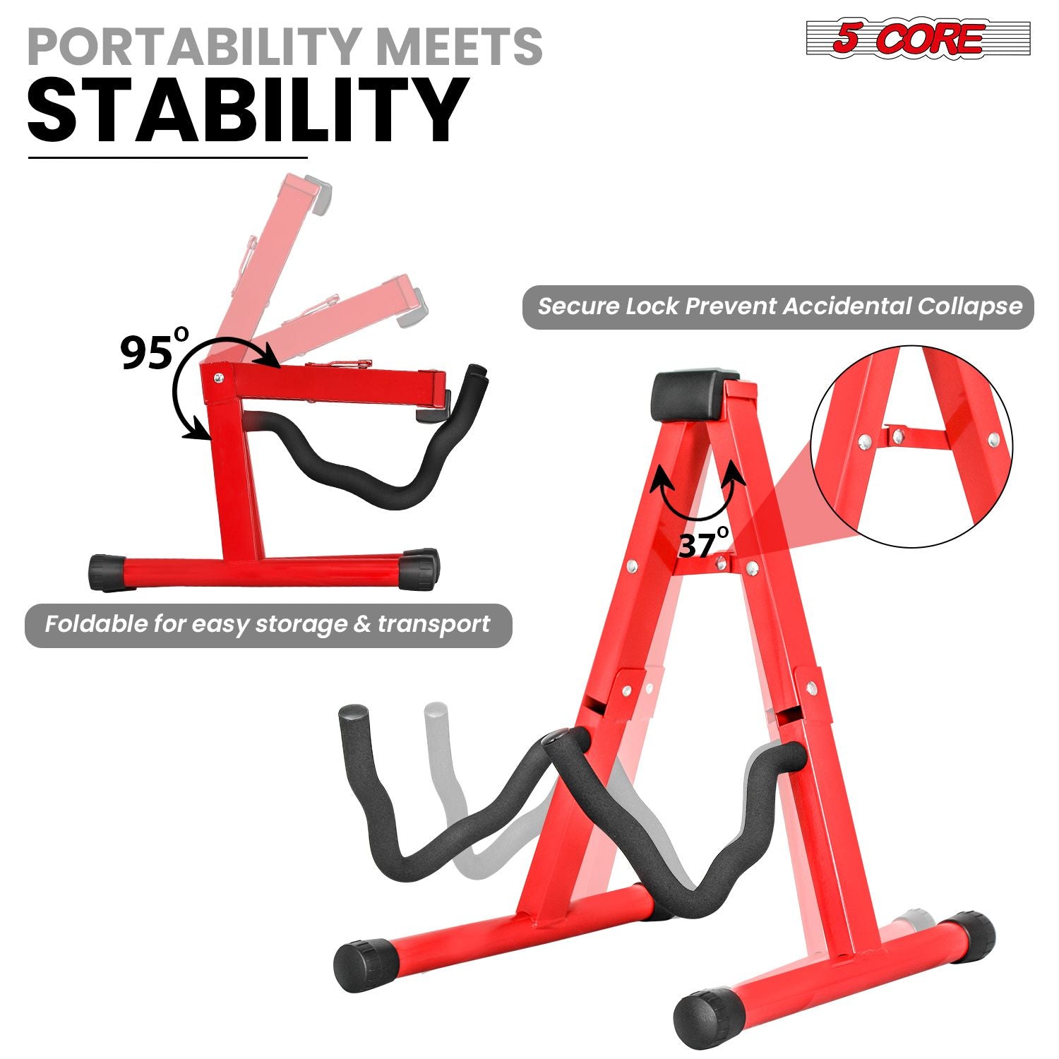 5 Core Guitar Stand A Frame w Soft Foam Arm Non Slip Rubber for Acoustic Electric Bass Ukulele image 13
