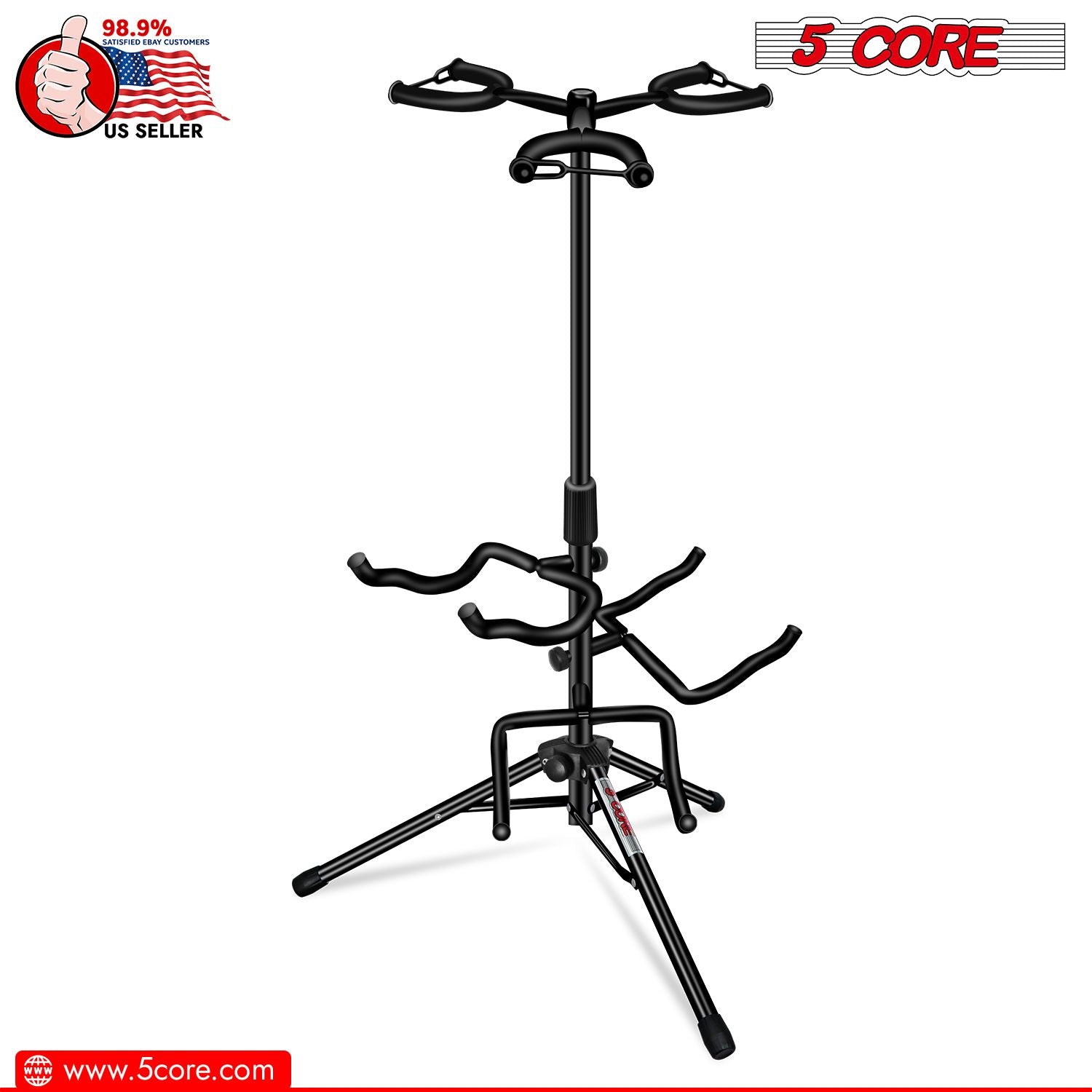 5 Core Guitar Stand Adjustable Triple Guitars Stands Floor w Neck Holder for Acoustic Electric Bass - GSH 3N1 image 2