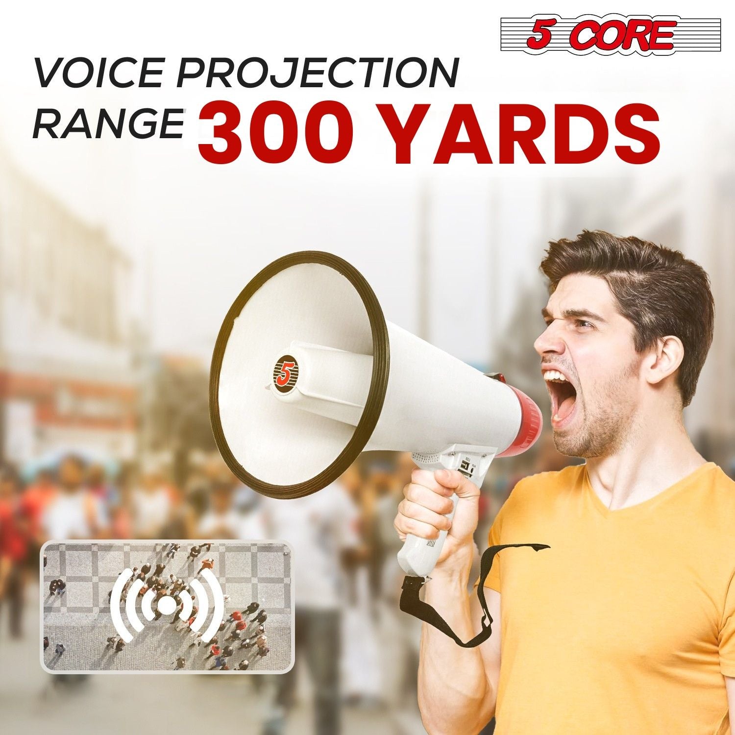 5 Core Megaphone 50W Bull Horn PA Speaker w 300M Range Loud Siren Voice Amplifier Portable image 2