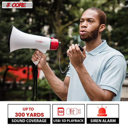 5 Core Megaphone 50W Bull Horn PA Speaker w 300M Range Loud Siren Voice Amplifier Portable image 7