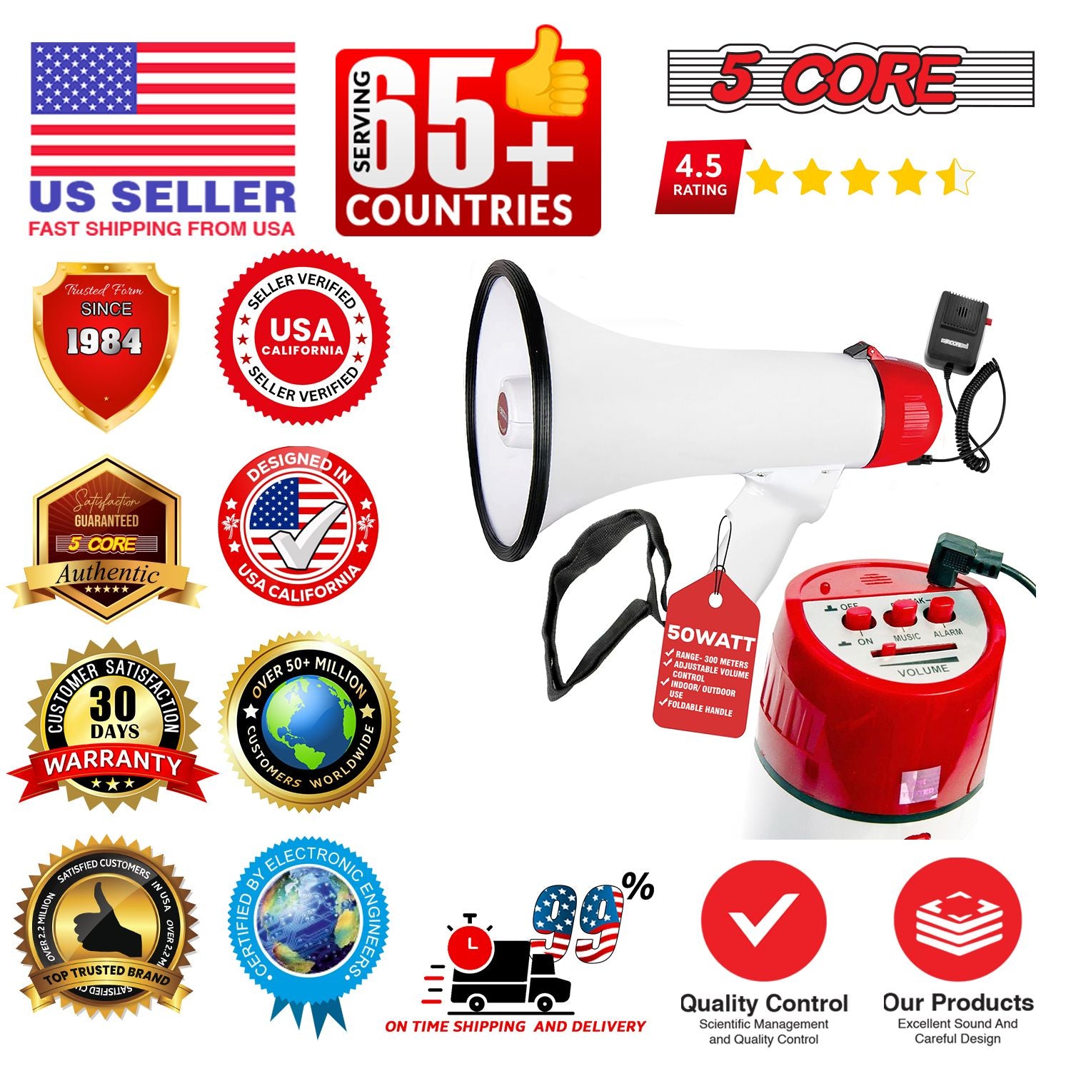 5 Core Megaphone 50W Bull Horn PA Speaker w 300M Range Loud Siren Voice Amplifier Portable image 11