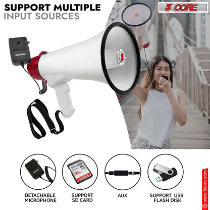 5 Core Megaphone 50W Bull Horn PA Speaker w 300M Range Loud Siren Voice Amplifier Portable image 3