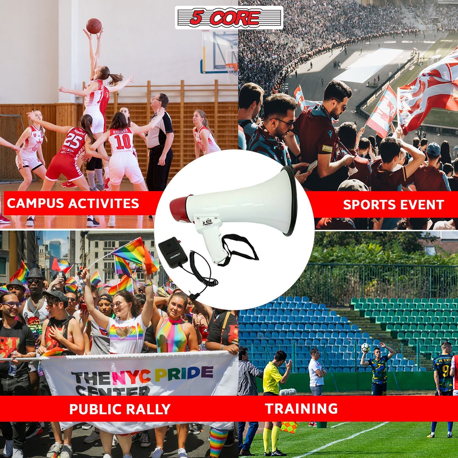 5 Core Megaphone 50W Bull Horn PA Speaker w 300M Range Loud Siren Voice Amplifier Portable image 9