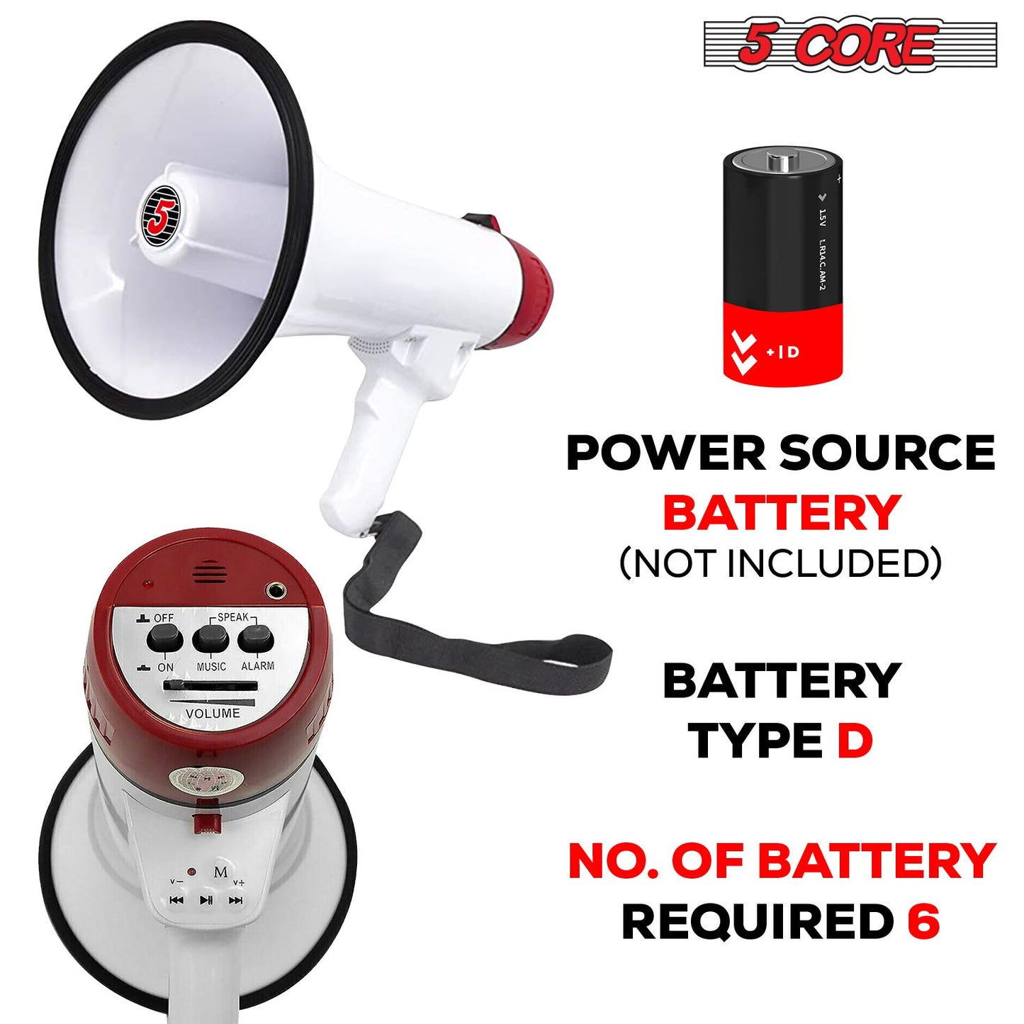 5 Core Megaphone 50W Bull Horn PA Speaker w 300M Range Loud Siren Voice Amplifier Portable image 5
