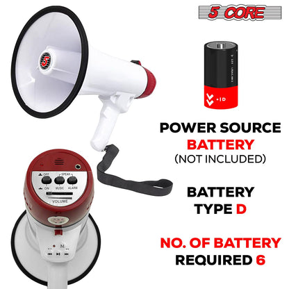 5 Core Megaphone 50W Bull Horn PA Speaker w 300M Range Loud Siren Voice Amplifier Portable image 5