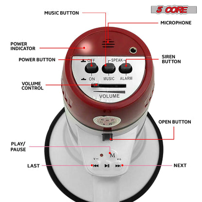 5 Core Megaphone 50W Bull Horn PA Speaker w 300M Range Loud Siren Voice Amplifier Portable image 6