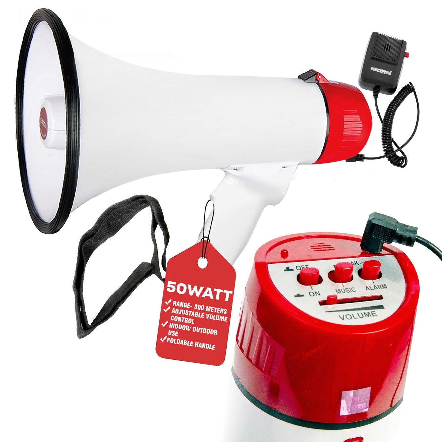 5 Core Megaphone 50W Bull Horn PA Speaker w 300M Range Loud Siren Voice Amplifier Portable image 1