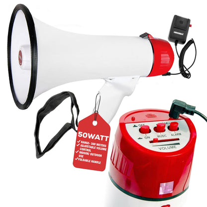 5 Core Megaphone 50W Bull Horn PA Speaker w 300M Range Loud Siren Voice Amplifier Portable image 1