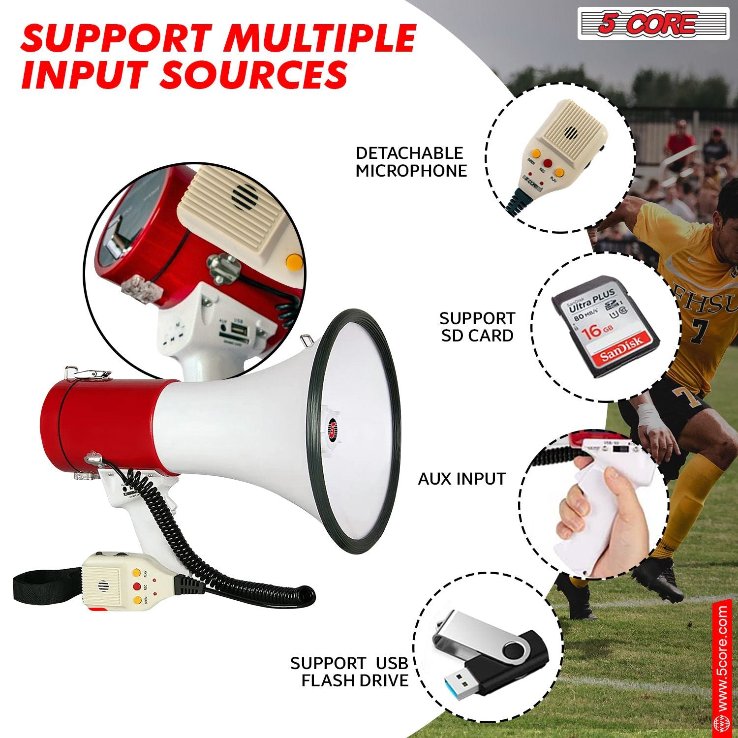 5 Core Megaphone 50W Bull Horn Professional PA Speaker w 1200 Yards Range Loud Siren Voice Amp image 3