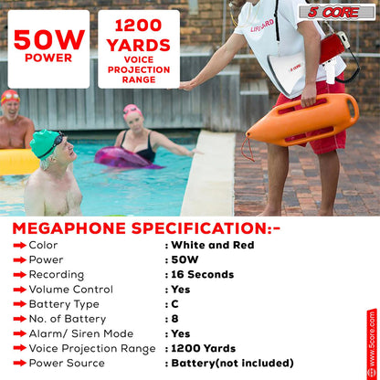 5 Core Megaphone 50W Bull Horn Professional PA Speaker w 1200 Yards Range Loud Siren Voice Amp image 8