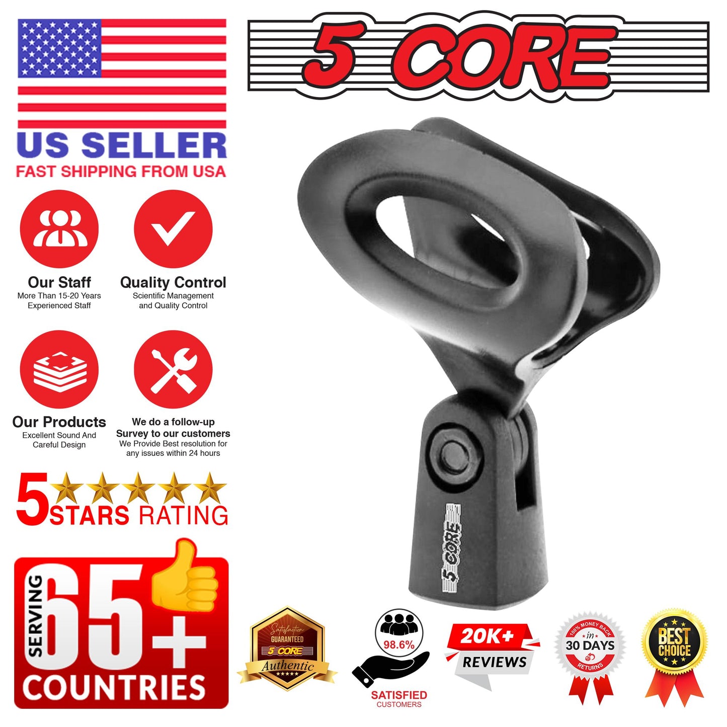 5 Core Mic Clips for Stands 4Pcs Microphone Clip Holder Universal Adjustable with 5/8" Male to 3/8" Female Screw Adapter image 5