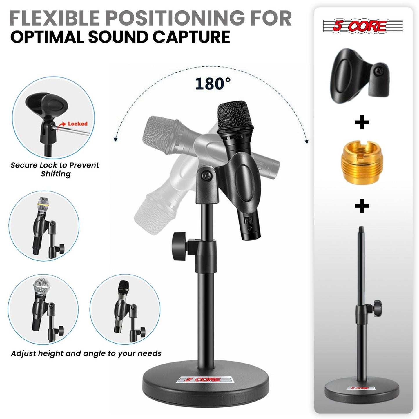 5 Core Mic Stand 3 in 1 Desktop Microphone Stands Adjustable Table Microfono Holder w Phone Clamp - MS RBS BOOM image 7
