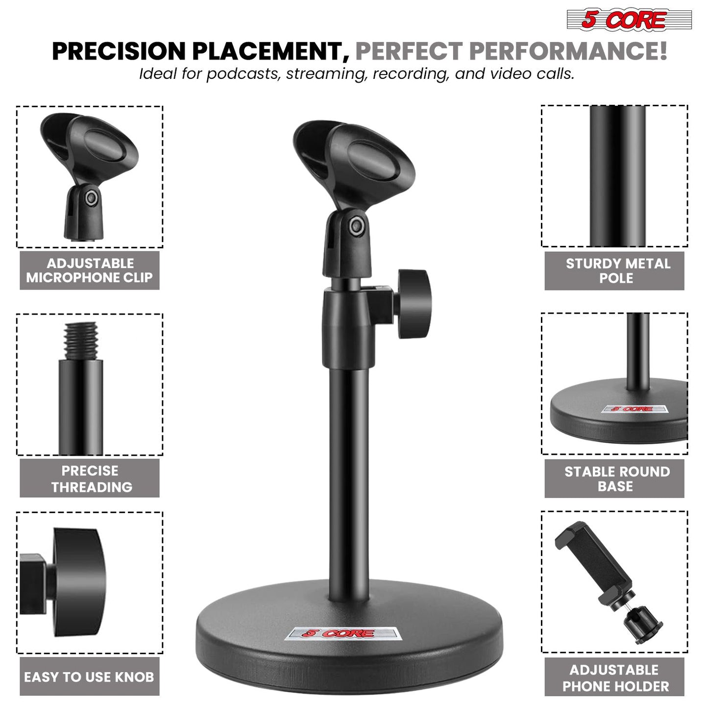5 Core Mic Stand 3 in 1 Desktop Microphone Stands Adjustable Table Microfono Holder w Phone Clamp - MS RBS BOOM image 8