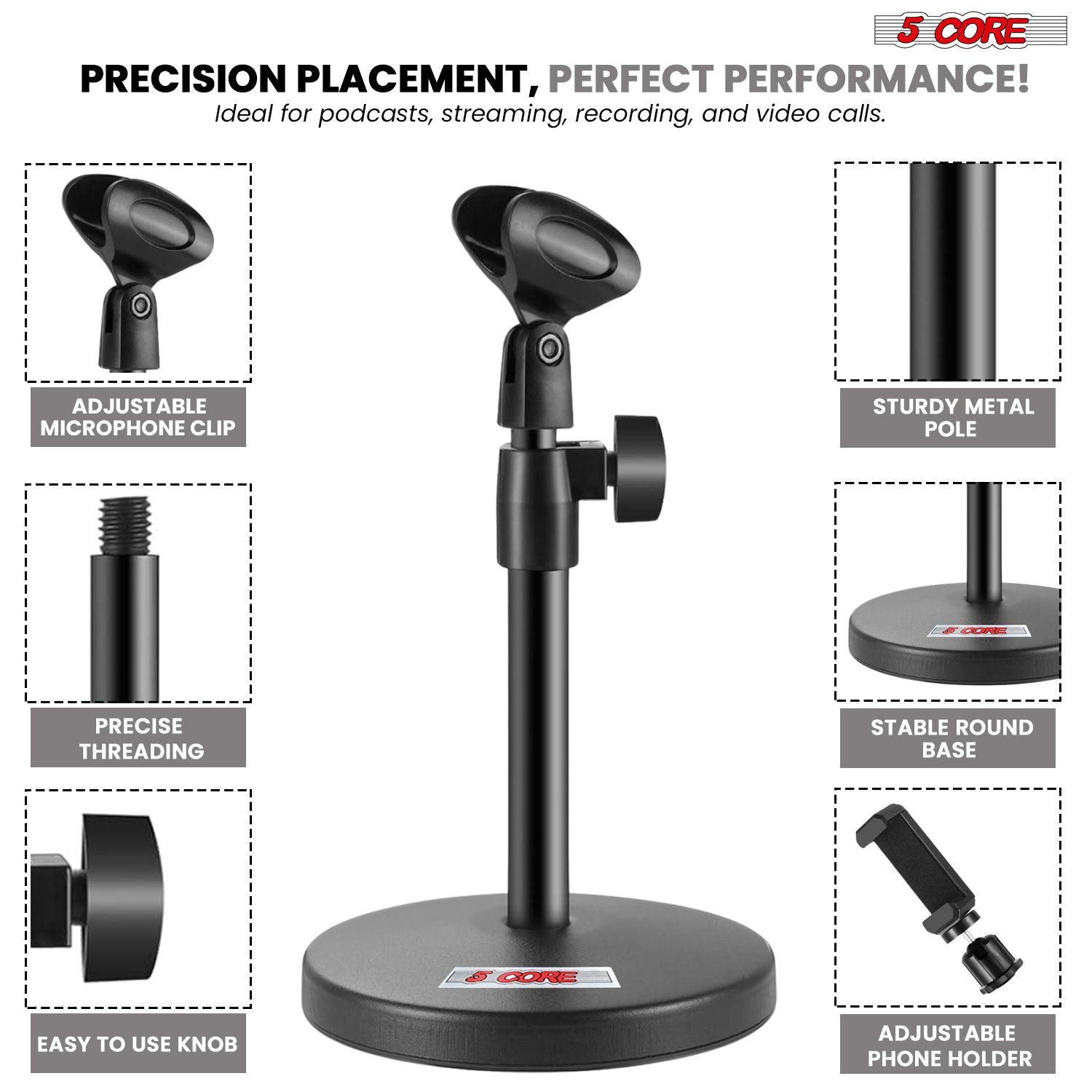 5 Core Mic Stand 3 in 1 Desktop Microphone Stands Adjustable Table Microfono Holder w Phone Clamp - MS RBS BOOM image 8