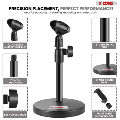 5 Core Mic Stand 3 in 1 Desktop Microphone Stands Adjustable Table Microfono Holder w Phone Clamp - MS RBS BOOM image 8