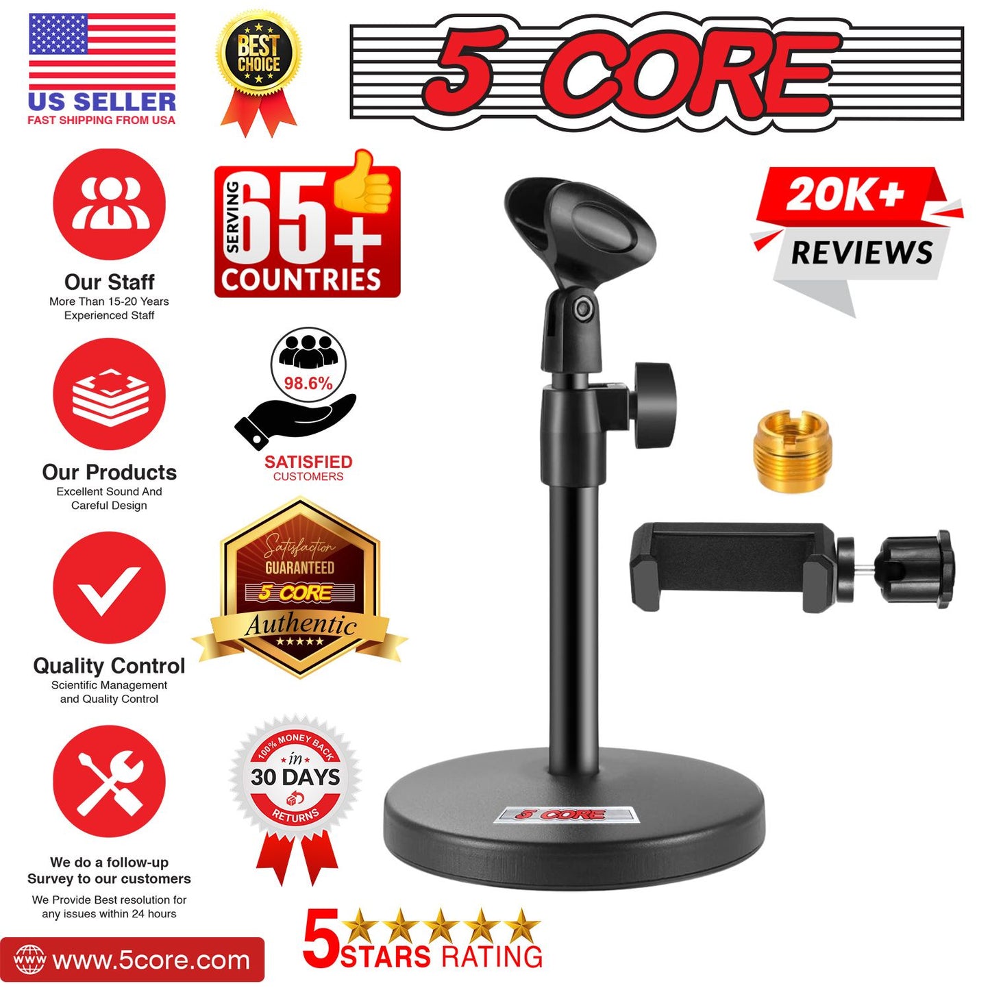 5 Core Mic Stand 3 in 1 Desktop Microphone Stands Adjustable Table Microfono Holder w Phone Clamp - MS RBS BOOM image 13