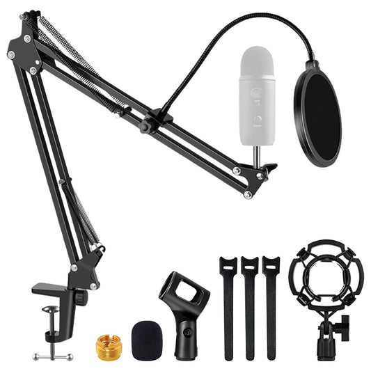 5 Core Microphone Arm Stand Upgraded Adjustable Suspension Boom Scissor Arm Mic Holder with Pop Filter 3/8" to 5/8" Adap image 1