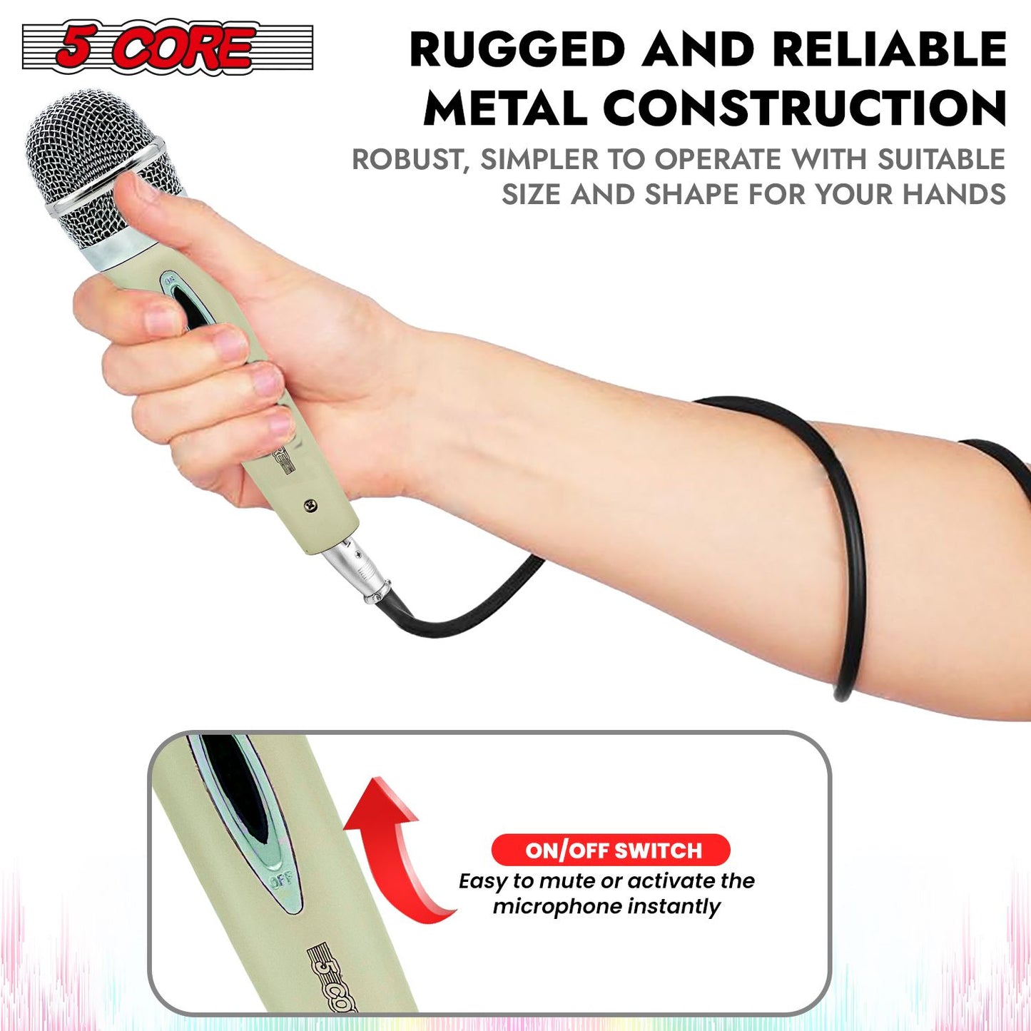 5 CORE Microphone Dynamic Vocal Handheld Mic Cardioid Unidirectional Microfono w On Off Switch + XLR Audio Cable for Sin image 5