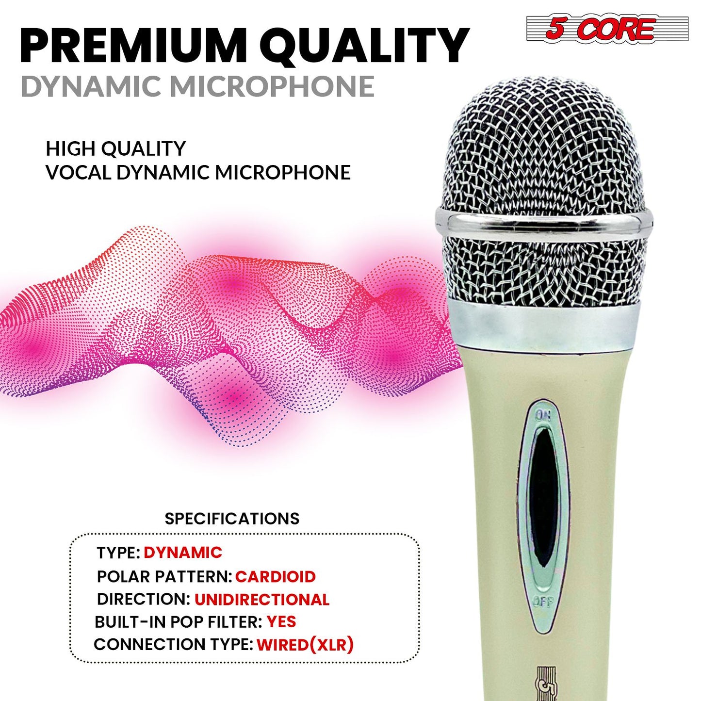 5 CORE Microphone Dynamic Vocal Handheld Mic Cardioid Unidirectional Microfono w On Off Switch + XLR Audio Cable for Sin image 19
