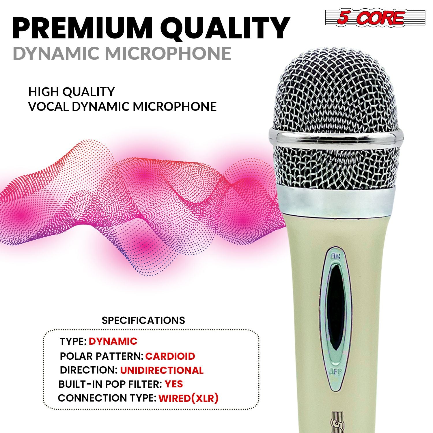 5 CORE Microphone Dynamic Vocal Handheld Mic Cardioid Unidirectional Microfono w On Off Switch + XLR Audio Cable for Sin image 19