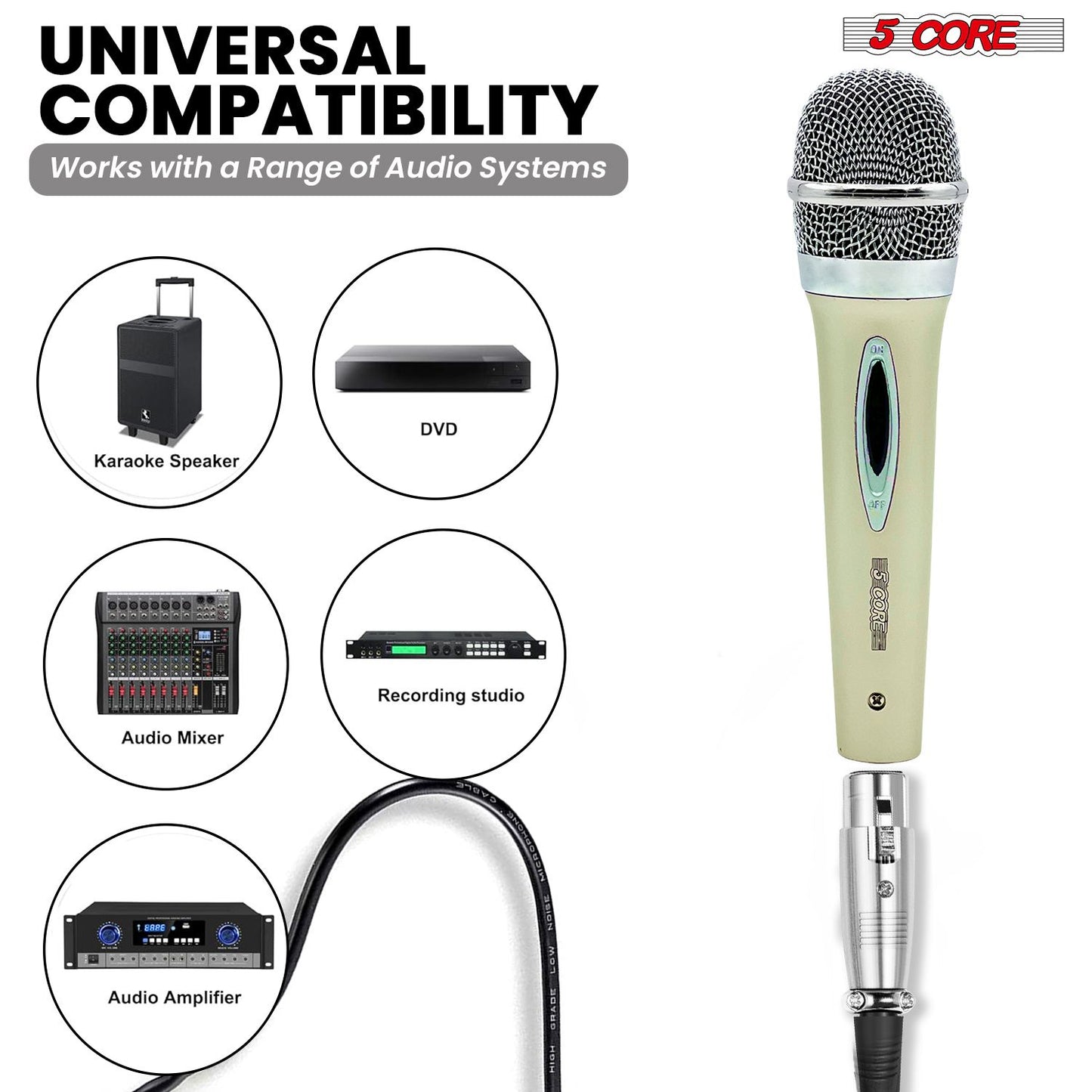 5 CORE Microphone Dynamic Vocal Handheld Mic Cardioid Unidirectional Microfono w On Off Switch + XLR Audio Cable for Sin image 18