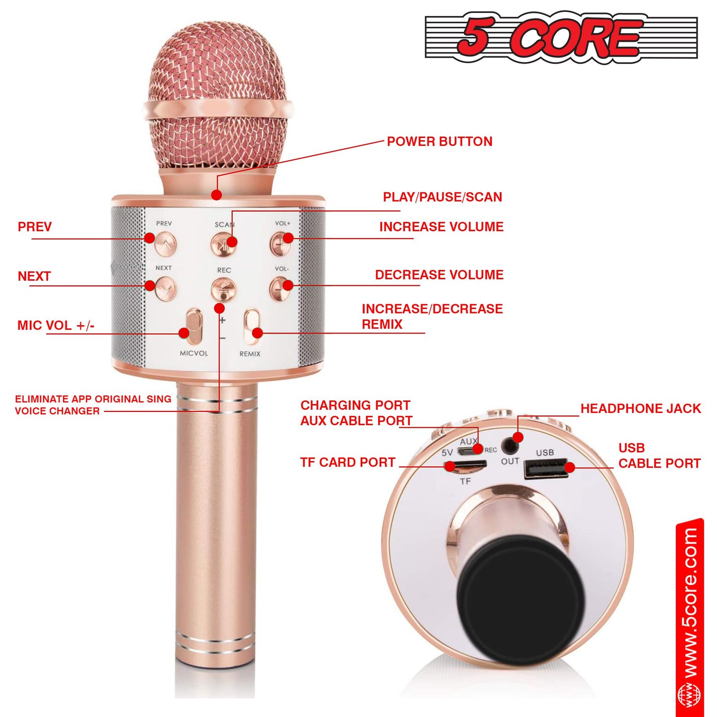 5 Core Microphone Wireless Karaoke Mic With Speaker 3 in 1 Portable Bluetooth Microfono Inalambrico image 12