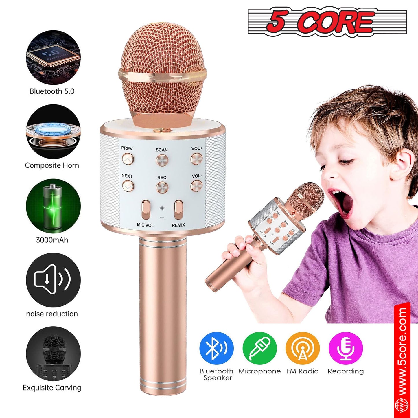 5 Core Microphone Wireless Karaoke Mic With Speaker 3 in 1 Portable Bluetooth Microfono Inalambrico image 6