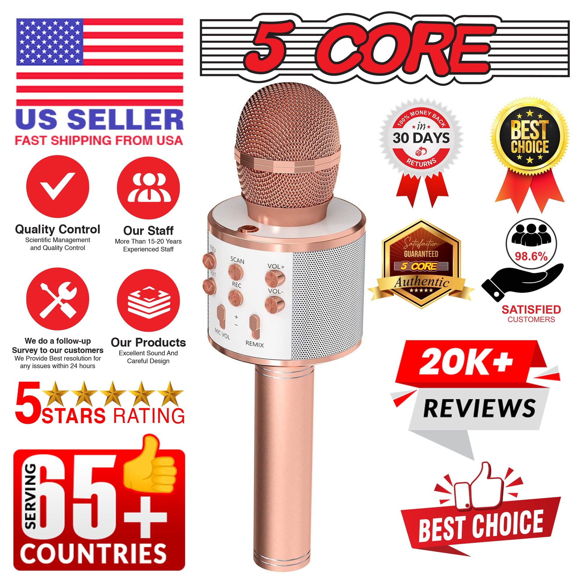 5 Core Microphone Wireless Karaoke Mic With Speaker 3 in 1 Portable Bluetooth Microfono Inalambrico image 8
